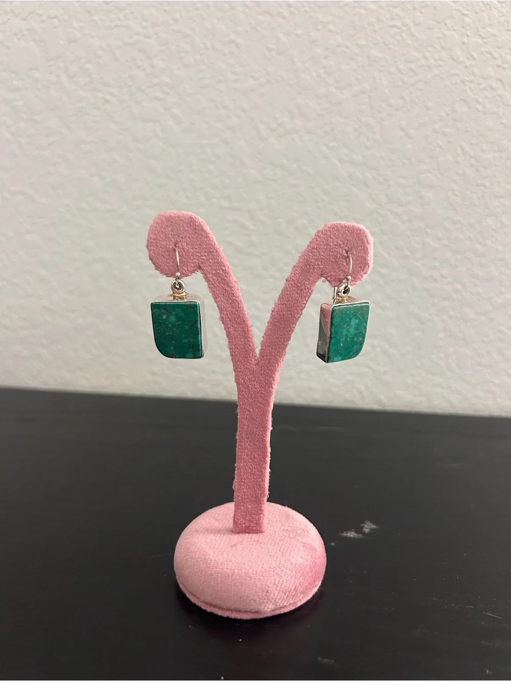 Native American Made Turquoise Stone set Sterling Silver Drop Dangle Earrings